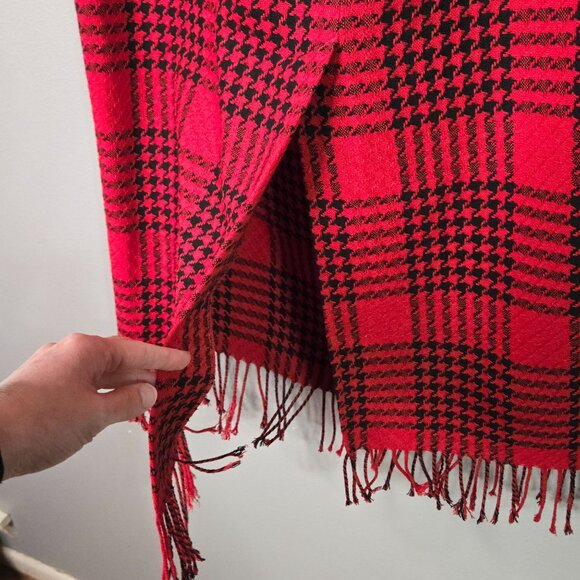 Vintage Red & Black Plaid Wool Blend Maxi Skirt Fringe Hem Preppy Librarian Offi - Picture 5 of 10